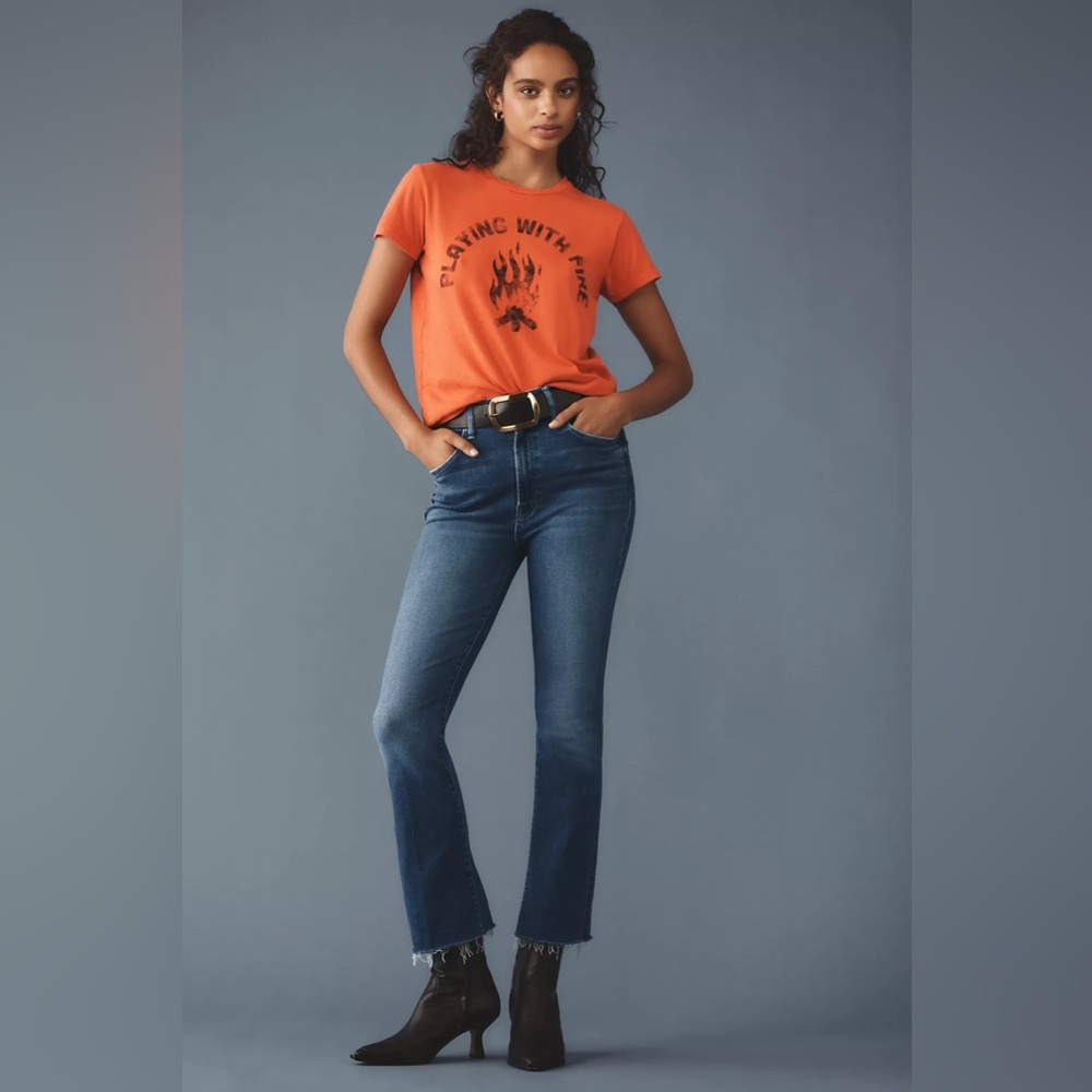 Anthropologie MOTHER The Hustler High-Rise Ankle Fray Jeans Grasping at Straws